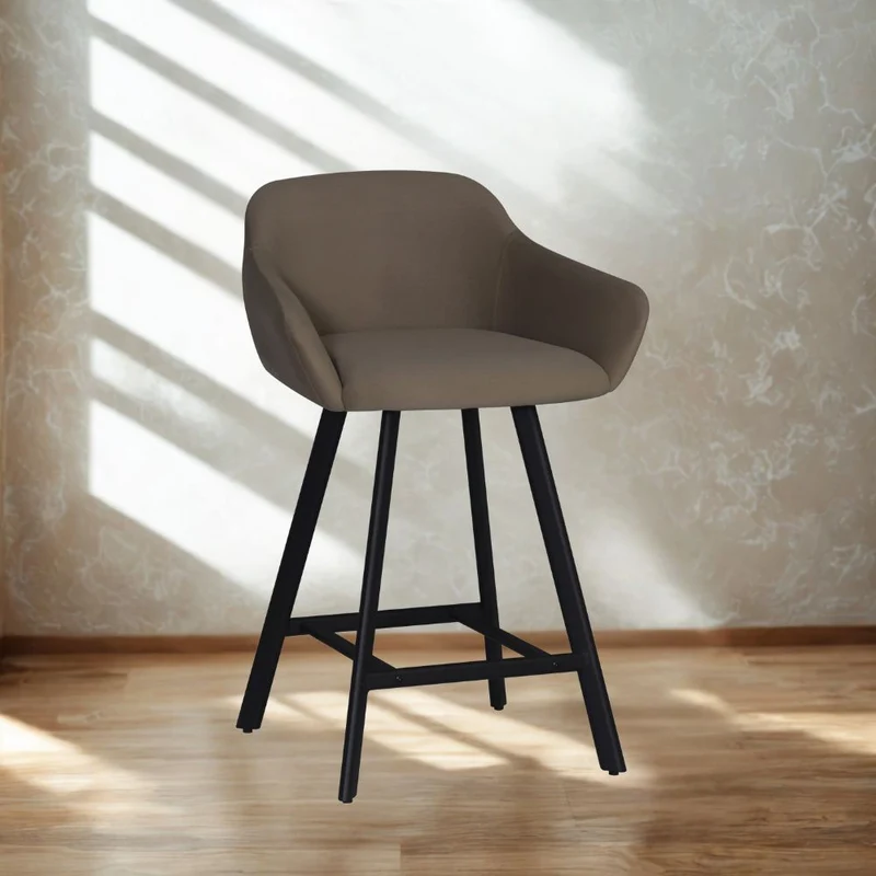 Sgabello con seduta imbottita colore tortora e gambe in metallo nero - Rory