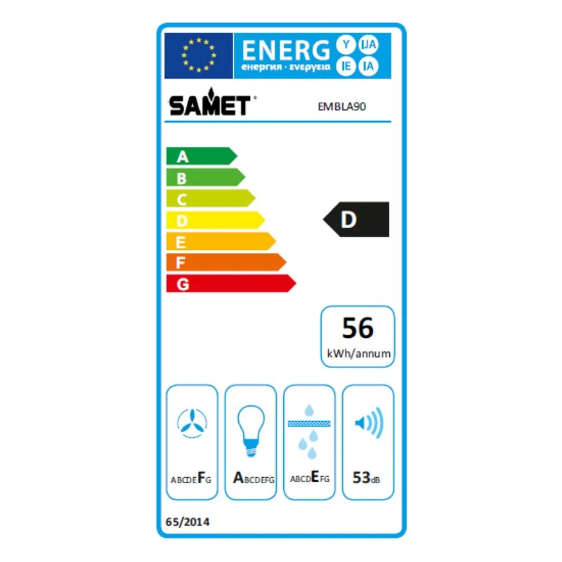 Cappa da parete in acciaio colore nero 90 cm - Samet Embla 90
