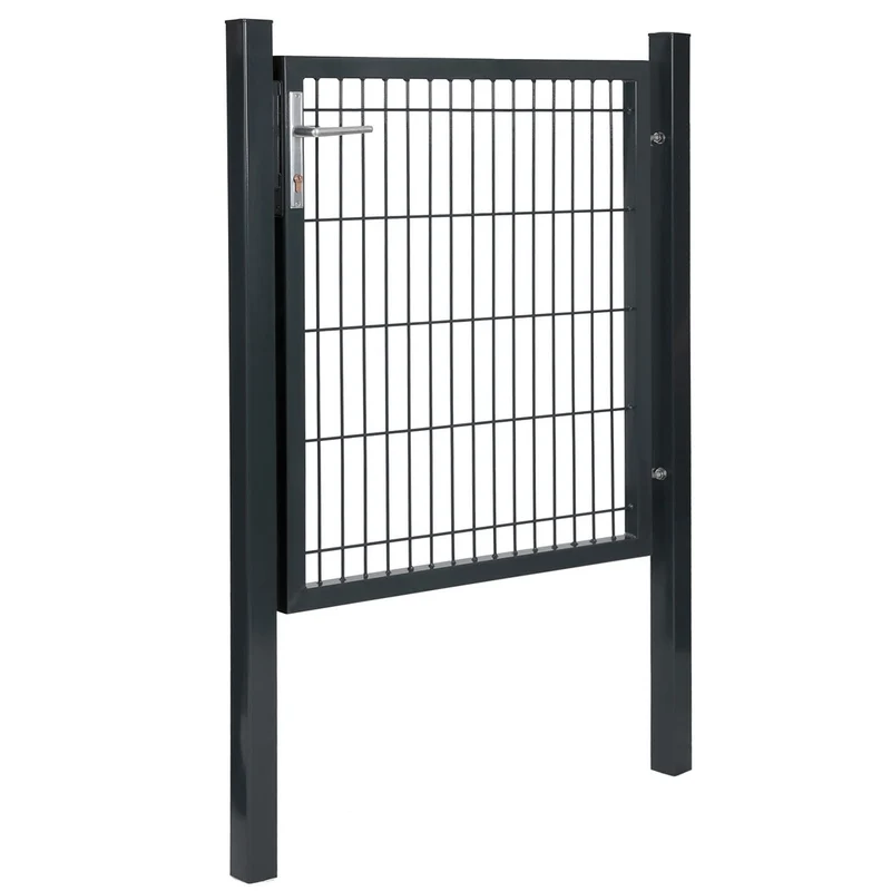 Portillon grillagé robuste avec serrure et clés 106 x 90 cm usage extérieur style contemporain en acier galvanisé gris 12_0010096