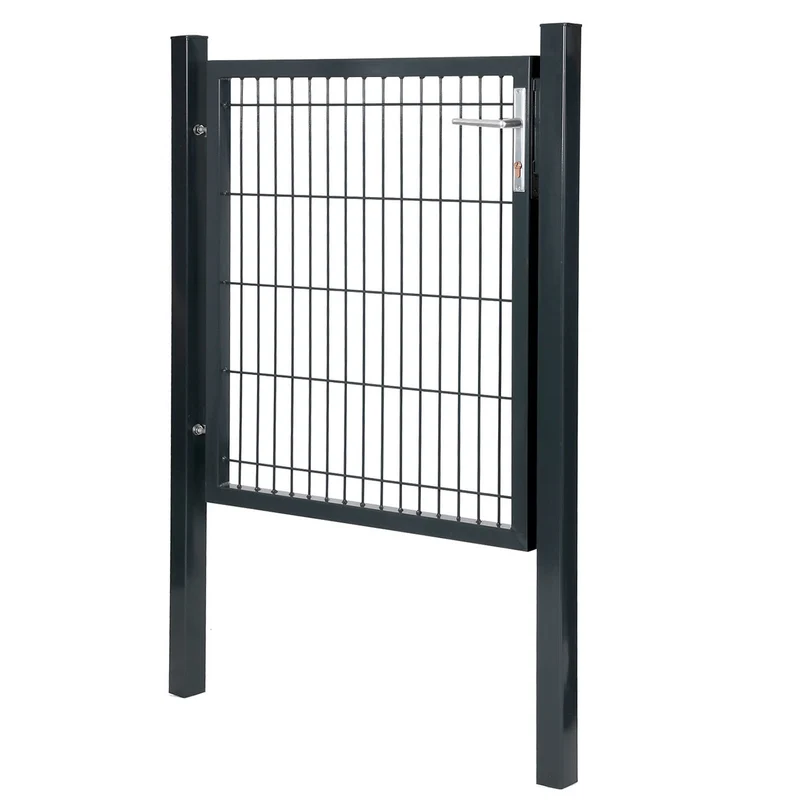 Portillon grillagé robuste avec serrure et clés 106 x 90 cm usage extérieur style contemporain en acier galvanisé gris 12_0010096