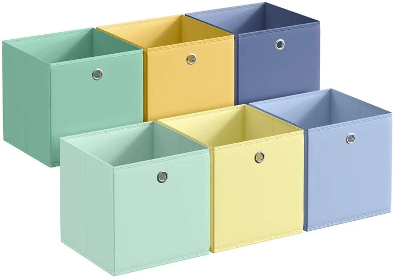 Lot de 6 boîtes de rangement pliables 33 x 33 x 33 cm pour étagère chambre salon en tissu coloré 12_0012567