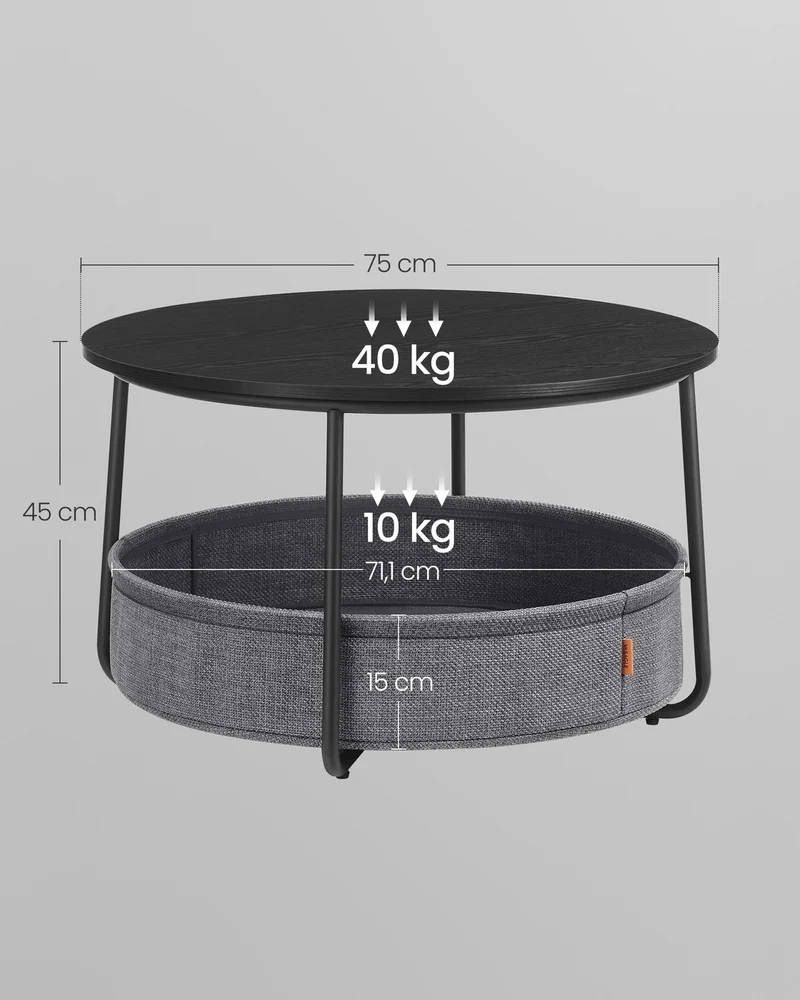 Table basse ronde moderne avec rangement 75 x 45 cm ambiance cosy en panneau d'aggloméré noir 12_0012068