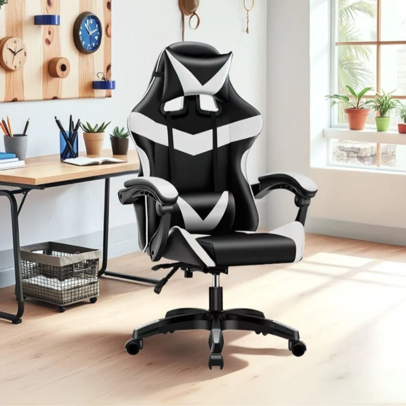Poltrona da gaming imbottita regolabile con ruote colore nero e bianco - Kiter