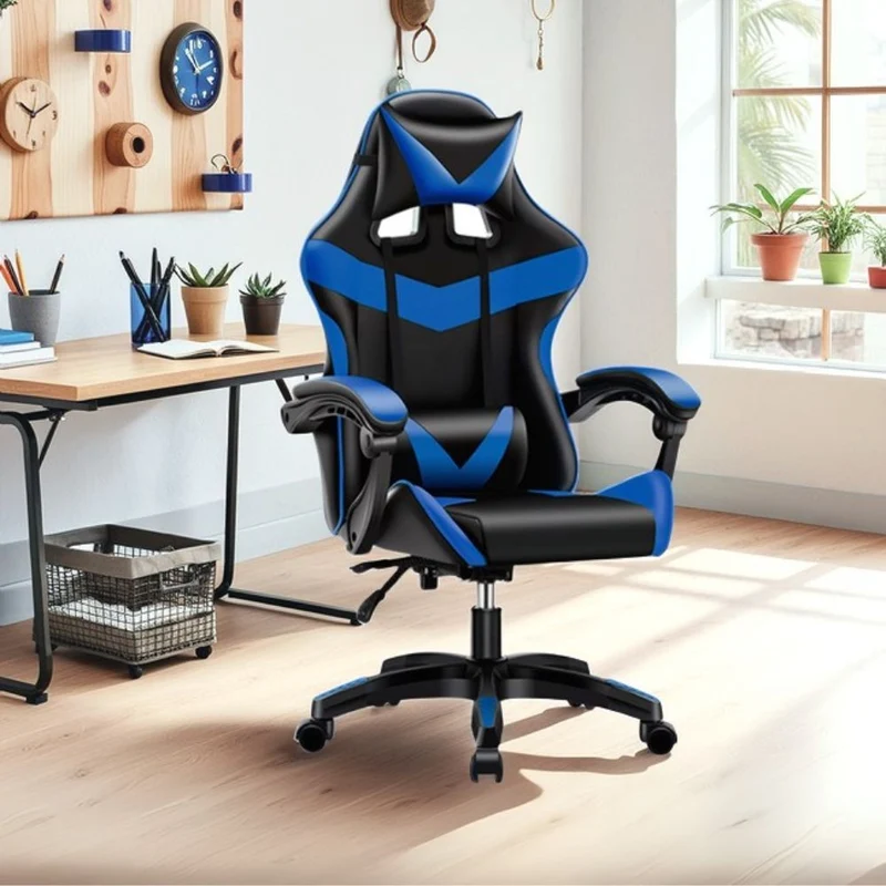 Poltrona da gaming imbottita regolabile con ruote colore nero e blu - Kiter