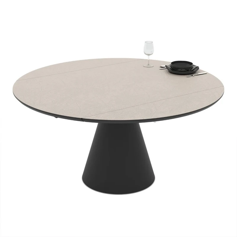 Tavolo girevole allungabile con piano colore cashmere e base in metallo nero 150x94x76H cm - Yucap
