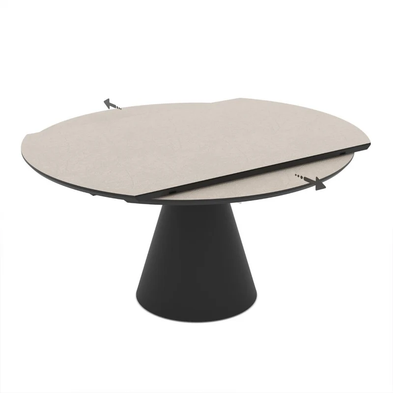 Tavolo girevole allungabile con piano colore cashmere e base in metallo nero 150x94x76H cm - Yucap