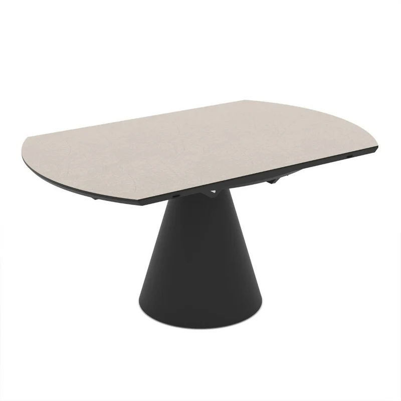 Tavolo girevole allungabile con piano colore cashmere e base in metallo nero 150x94x76H cm - Yucap
