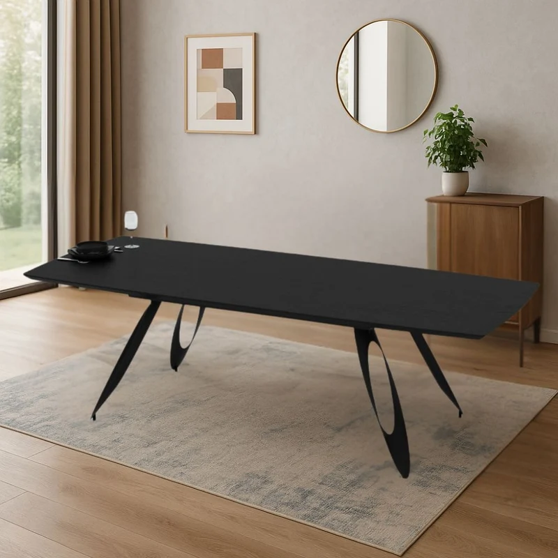 Tavolo allungabile con piano colore nero e gambe in metallo sagomate 190x103x76H cm - Blakur