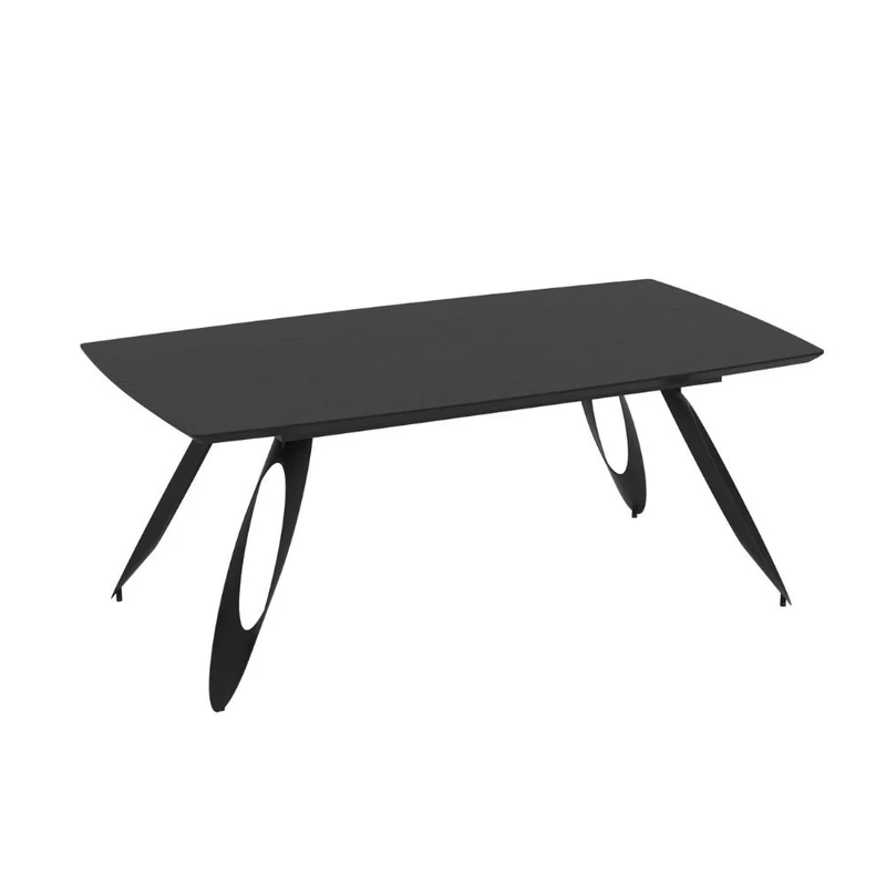 Tavolo allungabile con piano colore nero e gambe in metallo sagomate 190x103x76H cm - Blakur