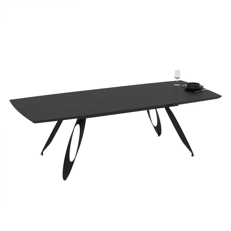 Tavolo allungabile con piano colore nero e gambe in metallo sagomate 190x103x76H cm - Blakur