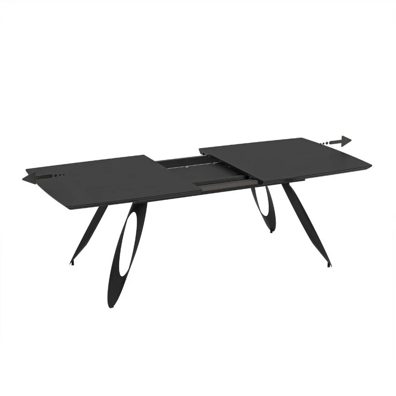 Tavolo allungabile con piano colore nero e gambe in metallo sagomate 190x103x76H cm - Blakur