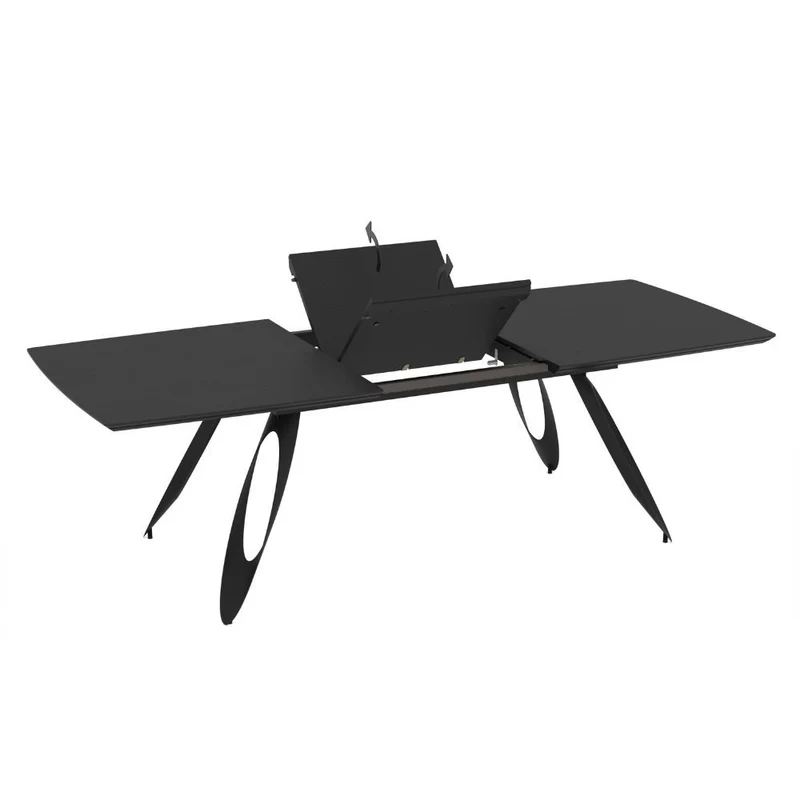 Tavolo allungabile con piano colore nero e gambe in metallo sagomate 190x103x76H cm - Blakur
