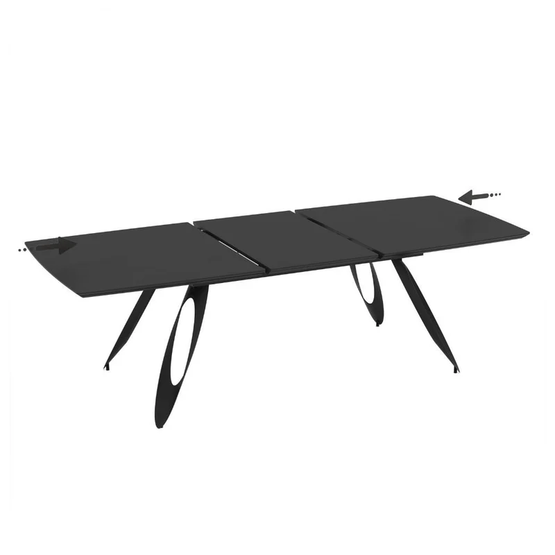 Tavolo allungabile con piano colore nero e gambe in metallo sagomate 190x103x76H cm - Blakur