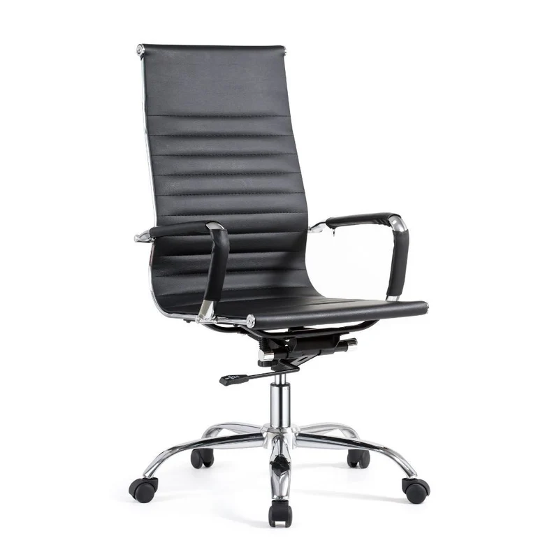 Poltrona da ufficio regolabile in PVC colore nero con base cromata - CR55