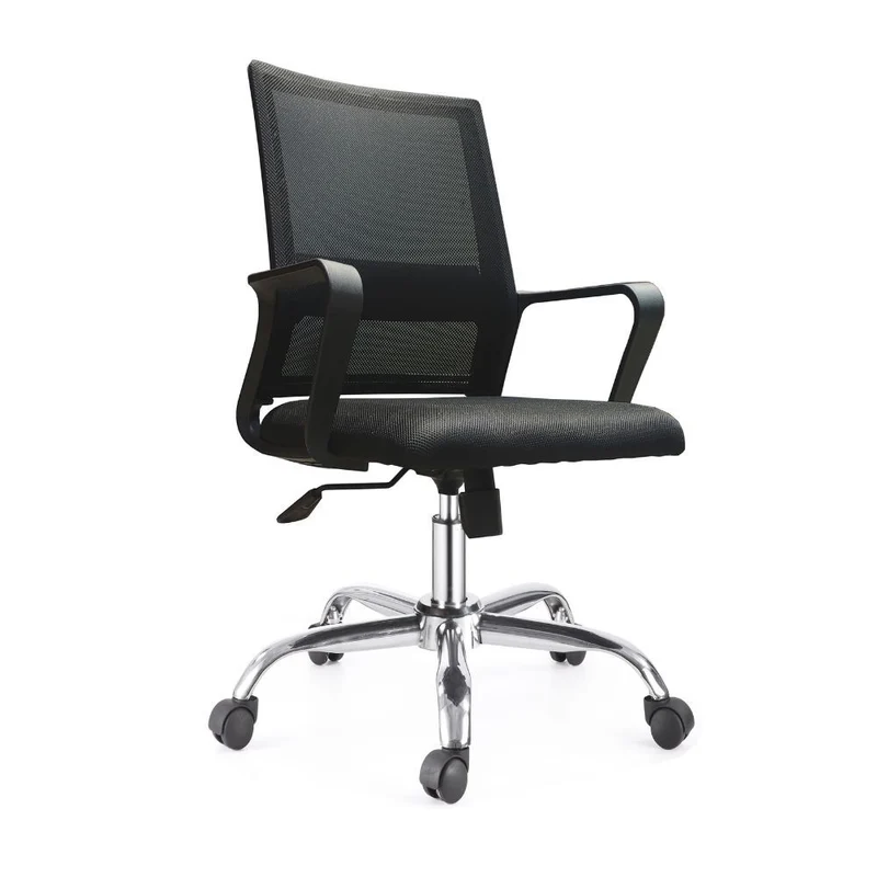 Poltrona ufficio con schienale in rete colore nero e base cromata - C835