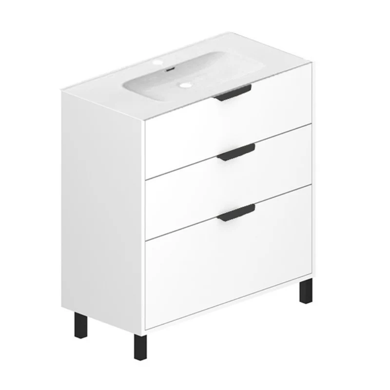 Mobile bagno Triana con 3 cassettoni e lavabo 80x38x85H bianco lucido