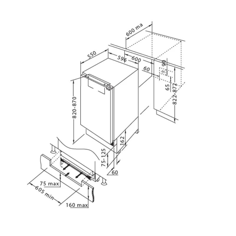 Frigorifero sottotavolo incasso monoporta statico classe E 96 LT - Candy CM4SE68W