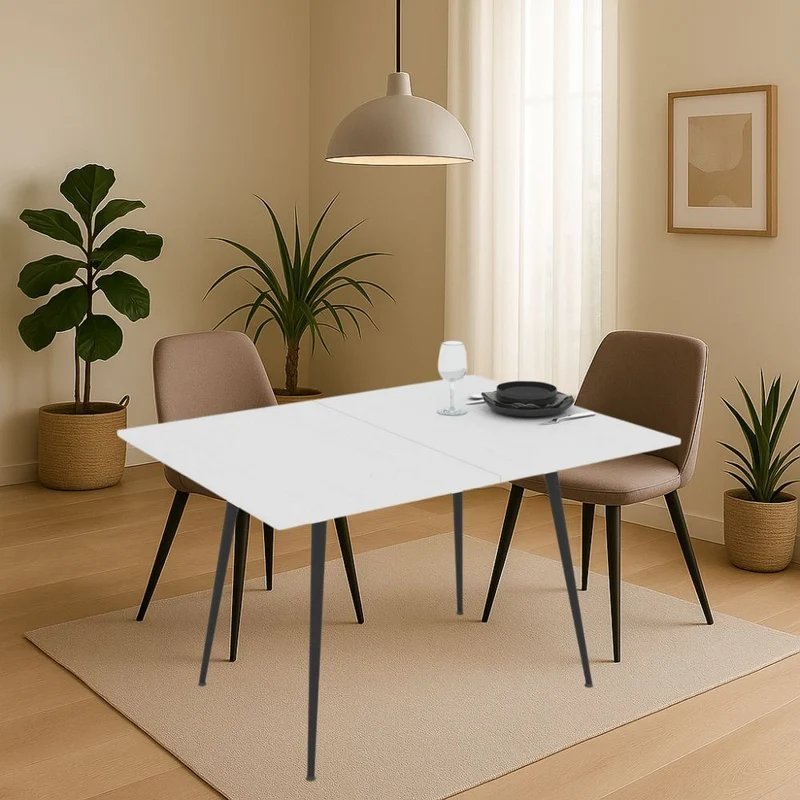 Tavolo allungabile e girevole colore bianco e gambe nere 90x60x75H cm - Silvo