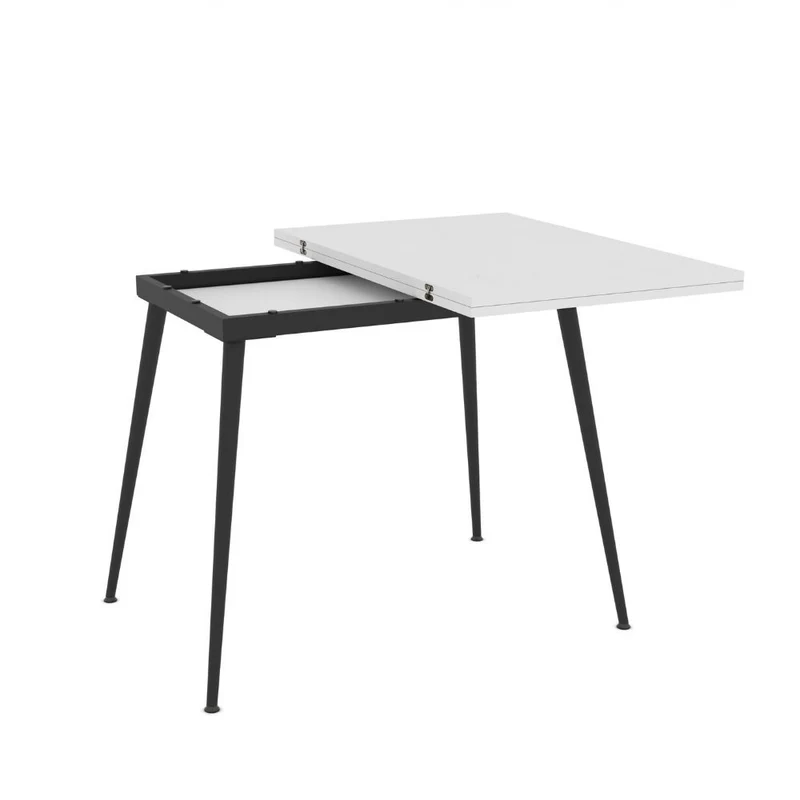 Tavolo allungabile e girevole colore bianco e gambe nere 90x60x75H cm - Silvo
