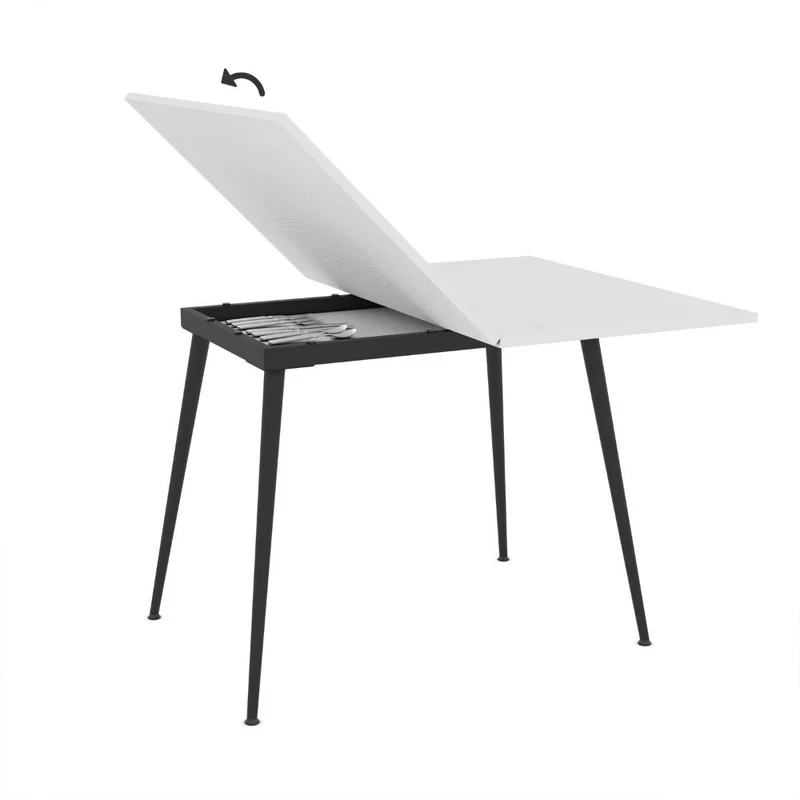 Tavolo allungabile e girevole colore bianco e gambe nere 90x60x75H cm - Silvo