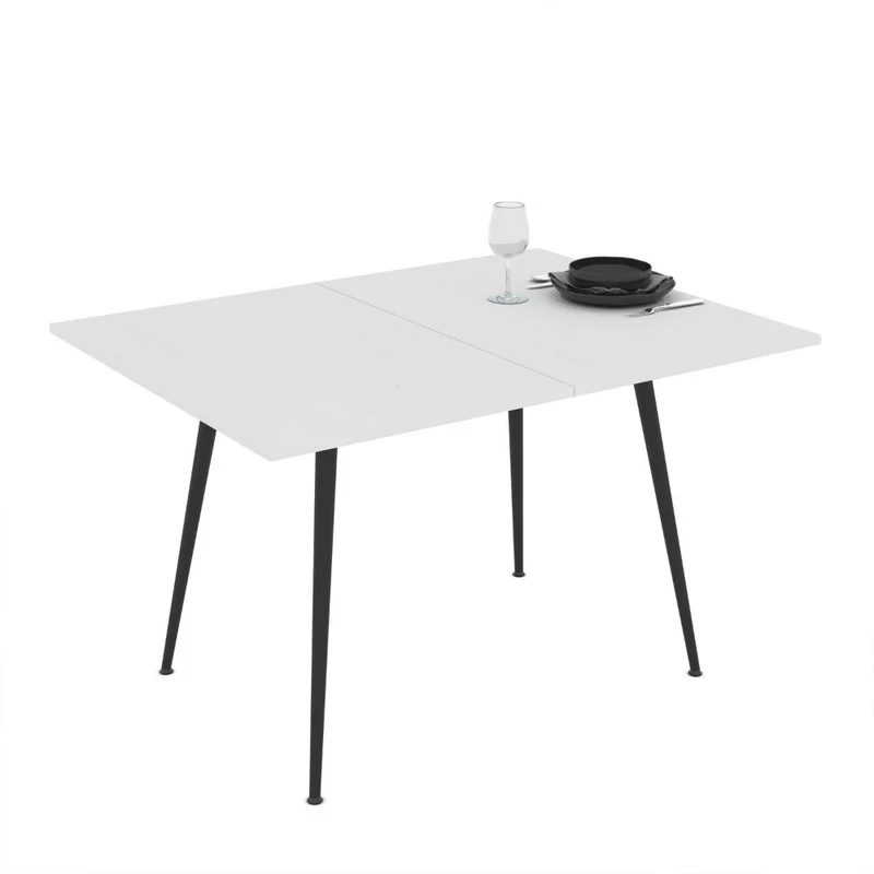 Tavolo allungabile e girevole colore bianco e gambe nere 90x60x75H cm - Silvo