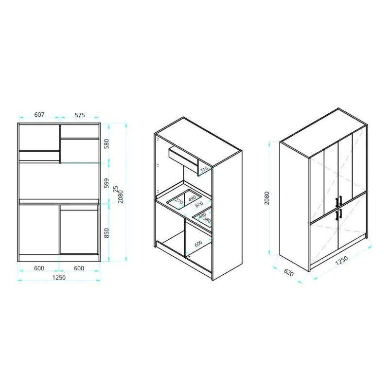 Cucina salvaspazio a scomparsa con elettrodomestici colore rovere 125x62x208H - Fold Evolution
