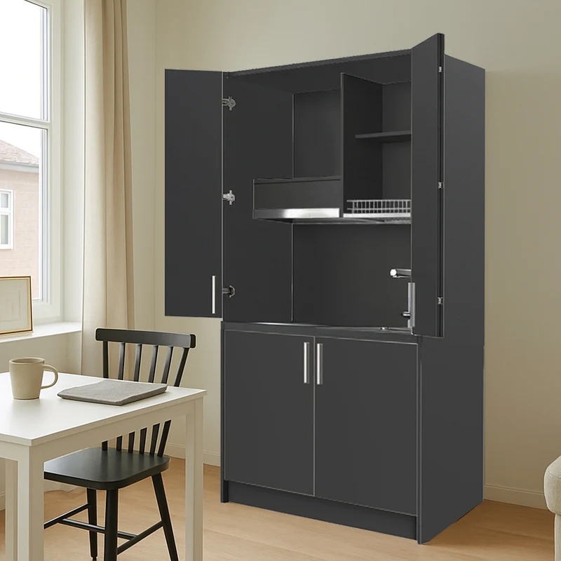 Cucina salvaspazio a scomparsa con elettrodomestici colore antracite 125x62x208H - Fold Evolution