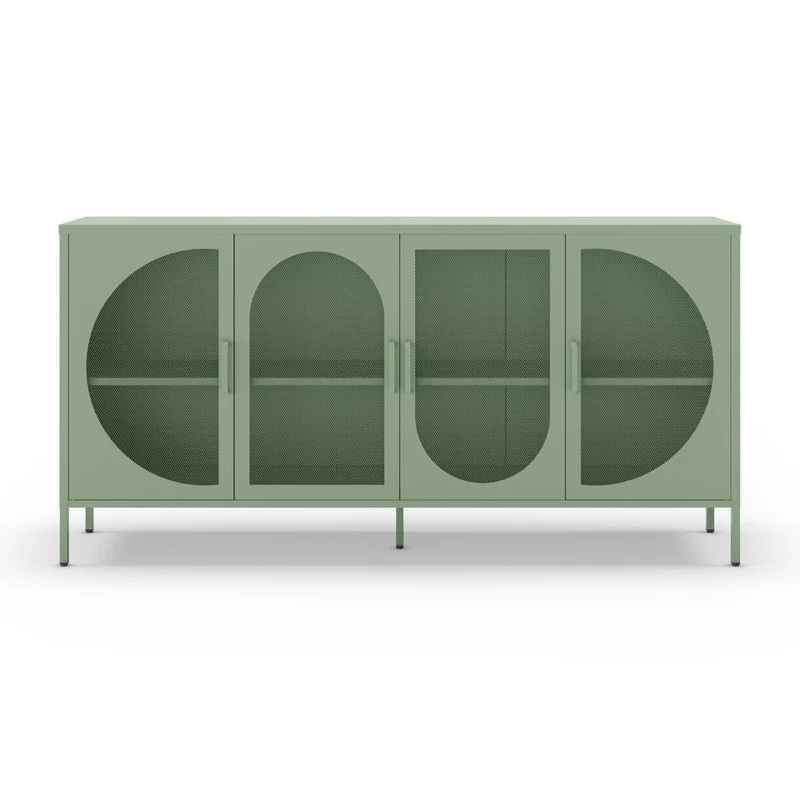 Credenza in metallo con 4 ante reticolate verde 160x40x90H cm - Tayra
