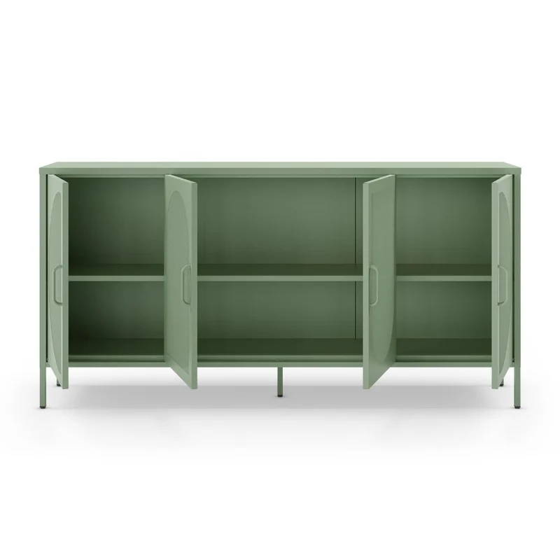Credenza in metallo con 4 ante reticolate verde 160x40x90H cm - Tayra