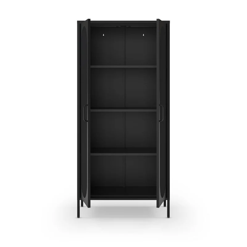 Credenza alta in metallo colore nero con 2 ante reticolate e 3 ripiani 80x170H cm - Diora