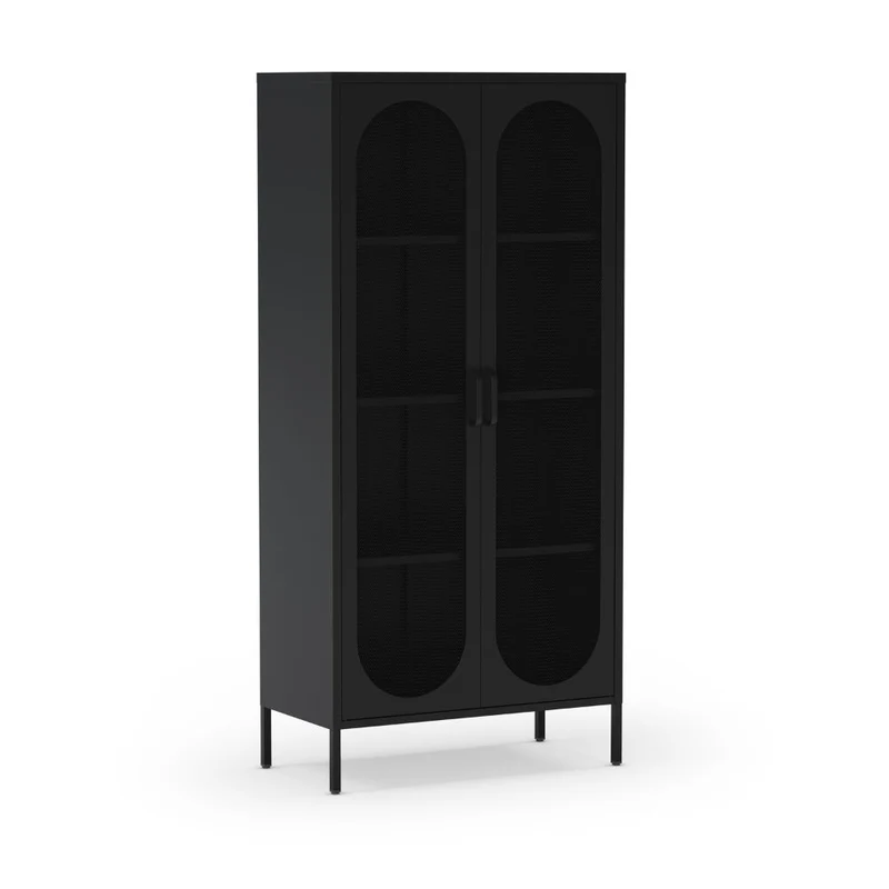 Credenza alta in metallo colore nero con 2 ante reticolate e 3 ripiani 80x170H cm - Diora