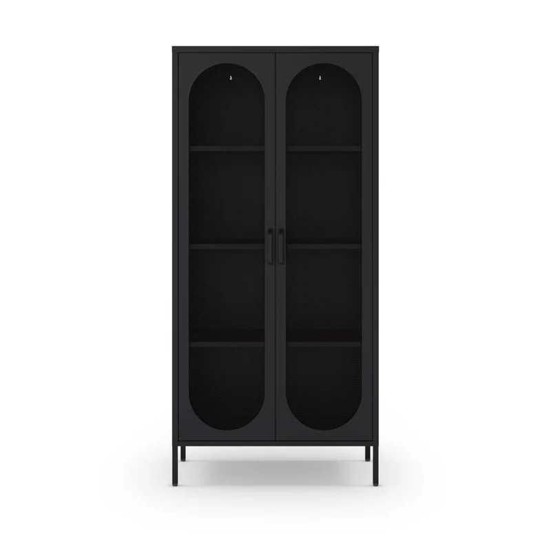 Credenza alta in metallo colore nero con 2 ante reticolate e 3 ripiani 80x170H cm - Diora