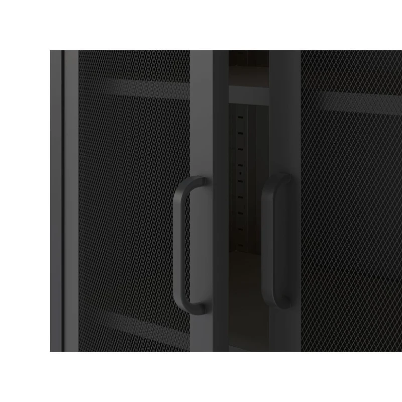 Credenza alta in metallo colore nero con 2 ante reticolate e 3 ripiani 80x170H cm - Diora