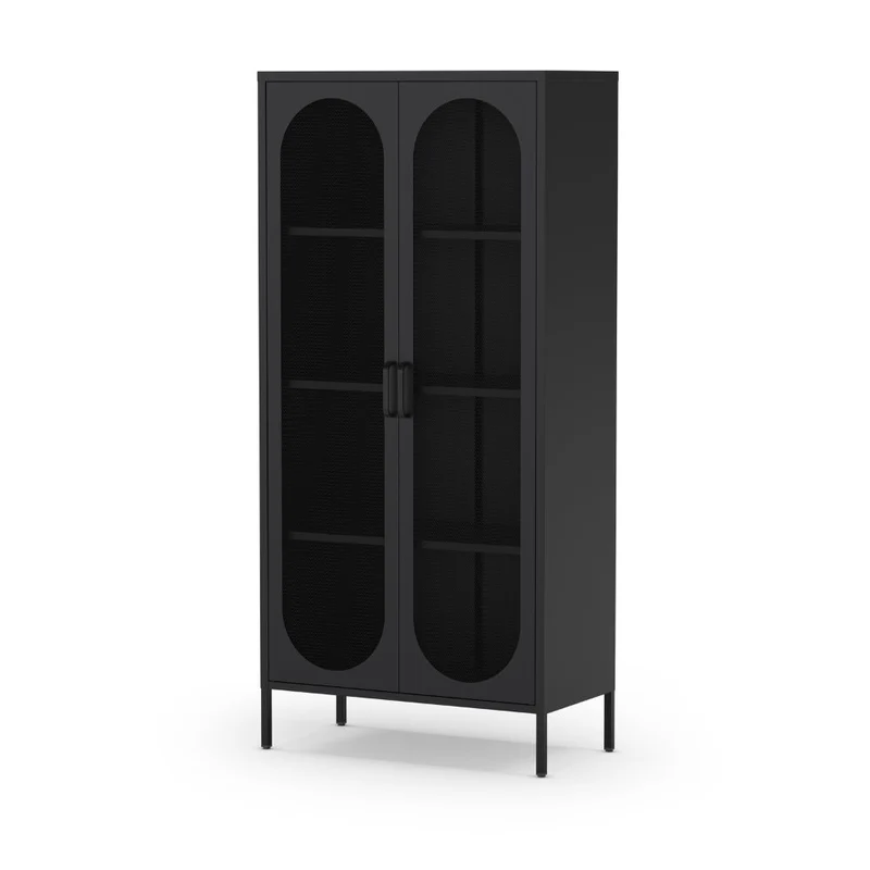 Credenza alta in metallo colore nero con 2 ante reticolate e 3 ripiani 80x170H cm - Diora