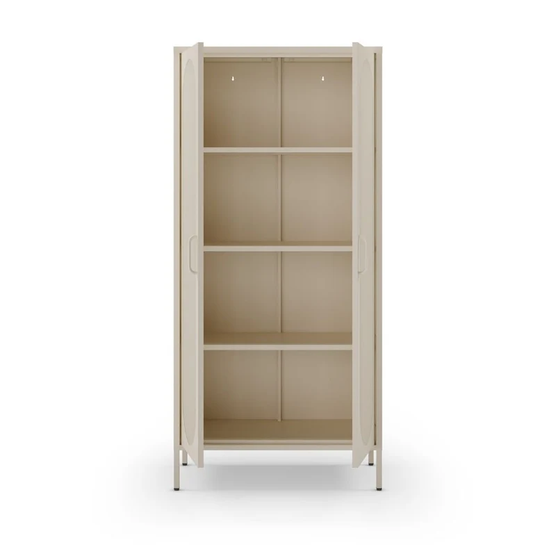 Credenza alta in metallo colore crema con 2 ante reticolate e 3 ripiani 80x170H cm - Diora