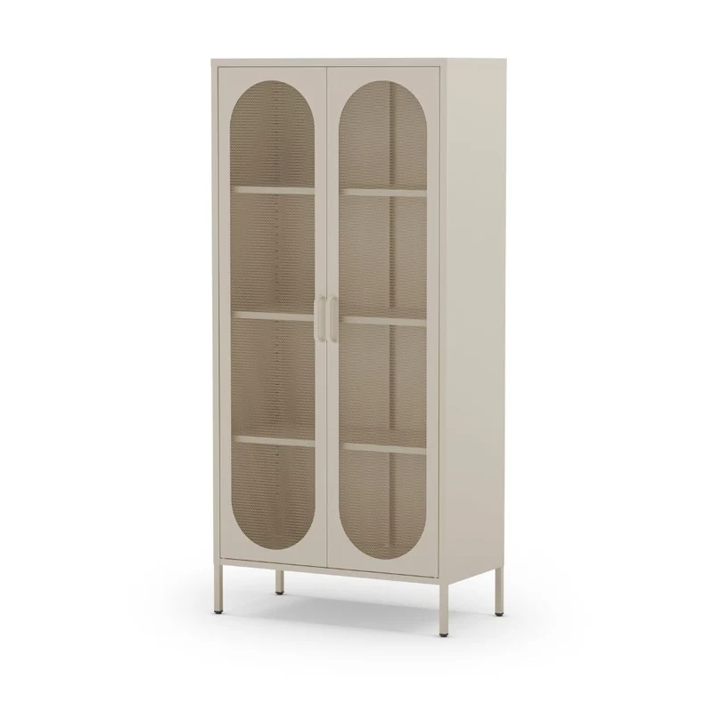 Credenza alta in metallo colore crema con 2 ante reticolate e 3 ripiani 80x170H cm - Diora