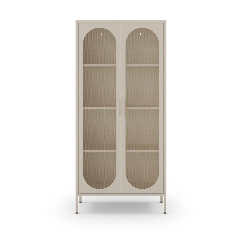 Credenza alta in metallo colore crema con 2 ante reticolate e 3 ripiani 80x170H cm - Diora