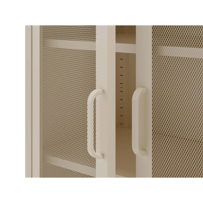Credenza alta in metallo colore crema con 2 ante reticolate e 3 ripiani 80x170H cm - Diora
