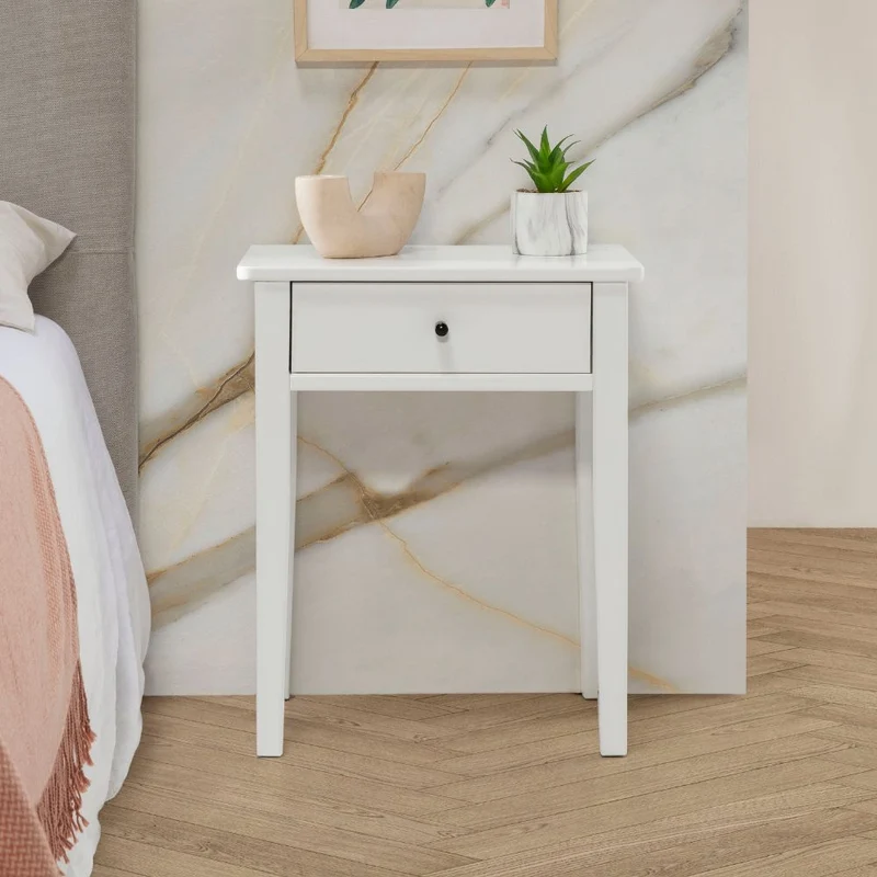 Comodino in legno massiccio con cassetto colore bianco 46x55H cm - Bart