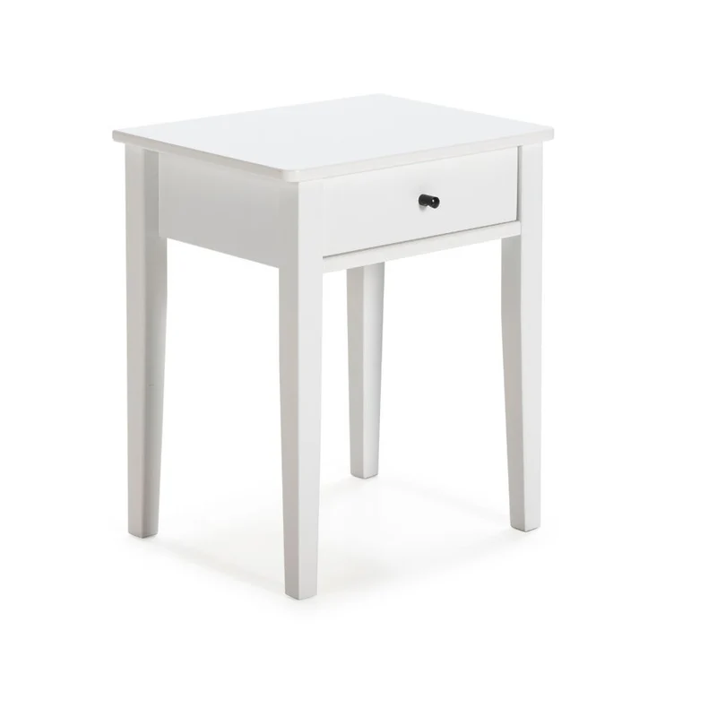 Comodino in legno massiccio con cassetto colore bianco 46x55H cm - Bart