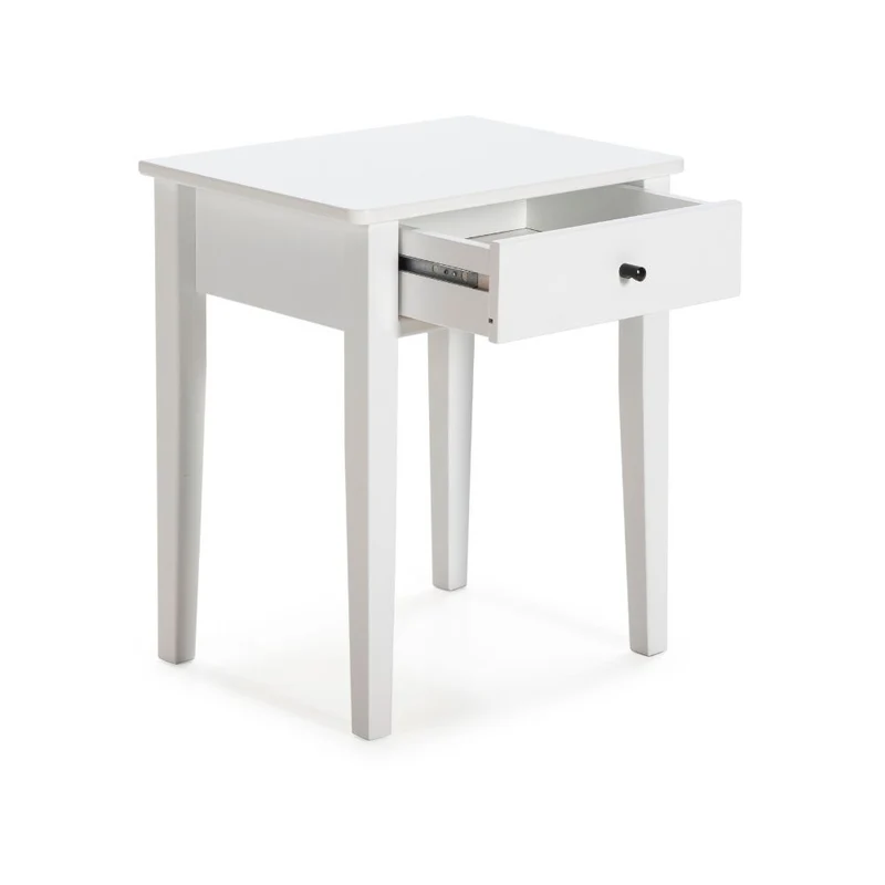 Comodino in legno massiccio con cassetto colore bianco 46x55H cm - Bart