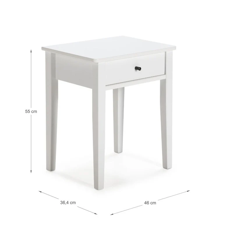 Comodino in legno massiccio con cassetto colore bianco 46x55H cm - Bart