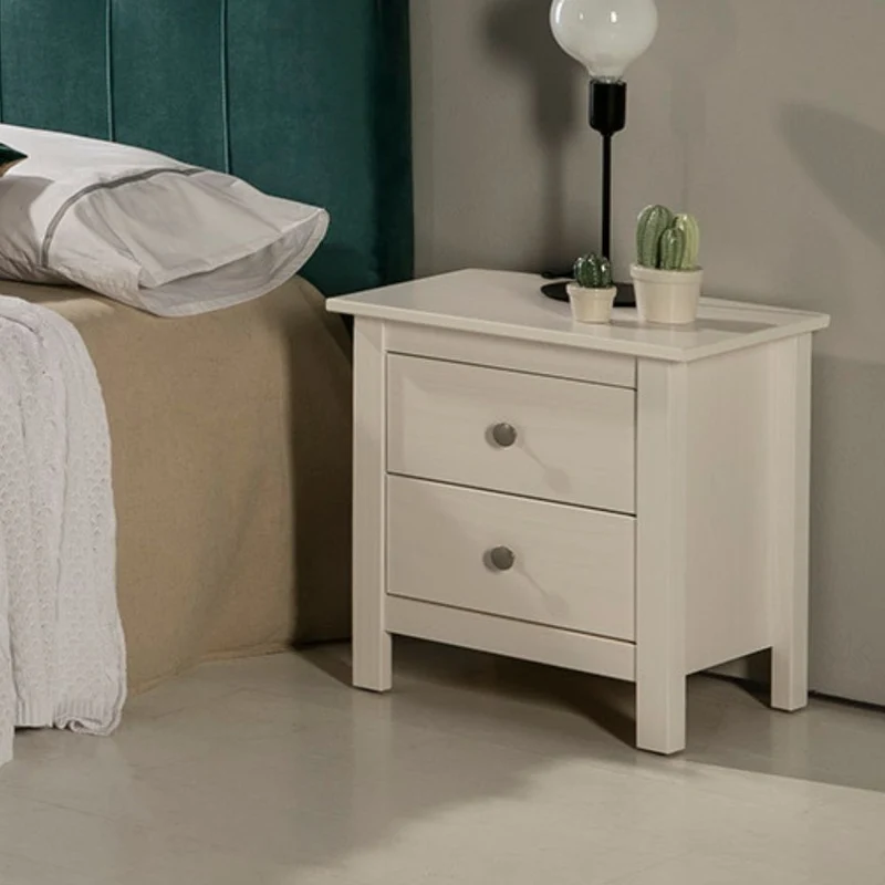 Comodino in legno massiccio con 2 cassetti colore bianco - Berna