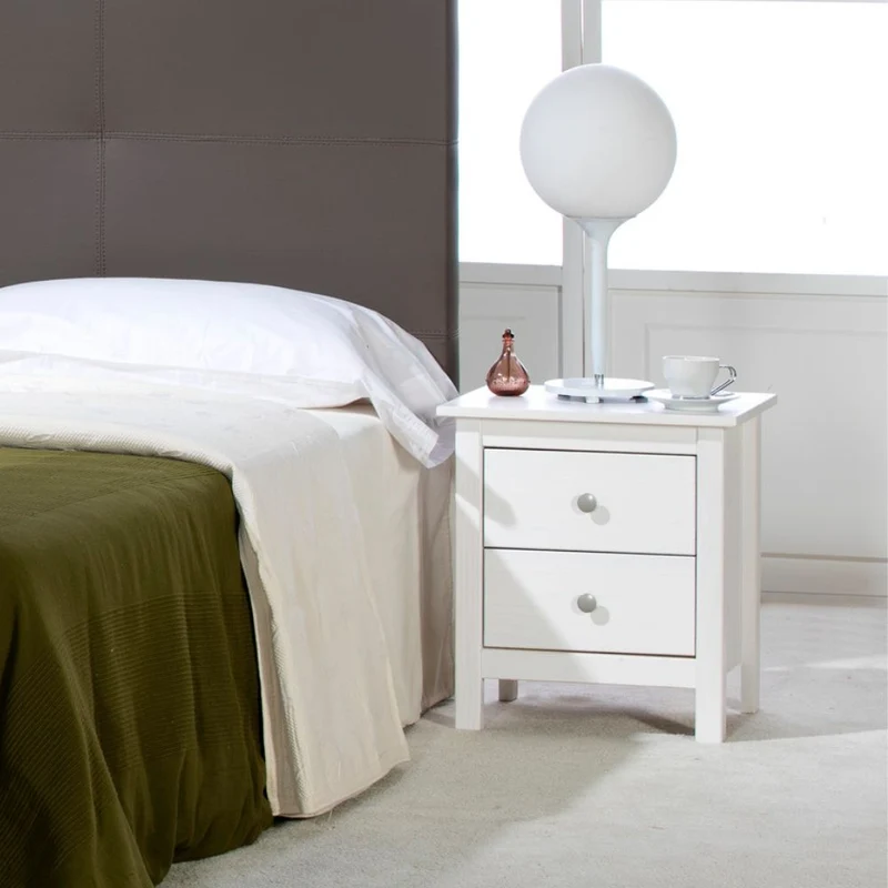 Comodino in legno massiccio con 2 cassetti colore bianco - Berna