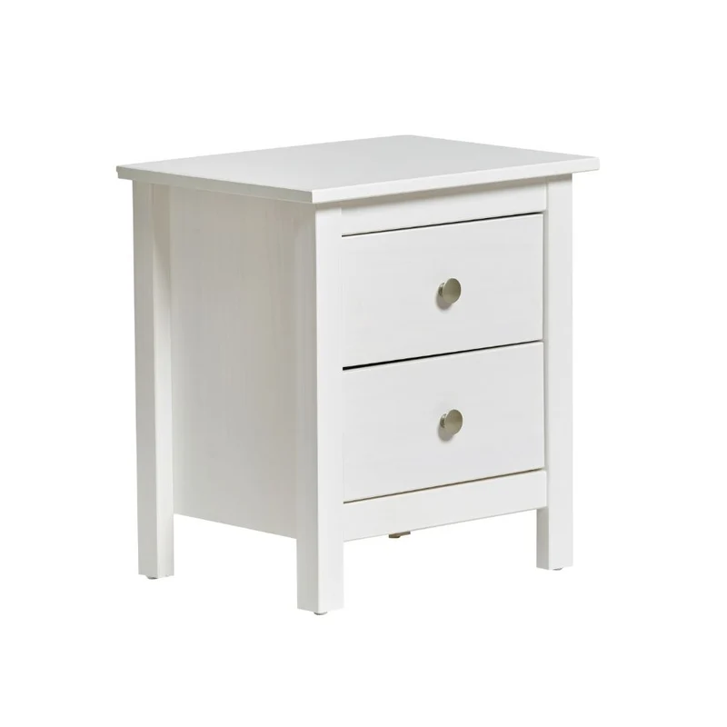 Comodino in legno massiccio con 2 cassetti colore bianco - Berna