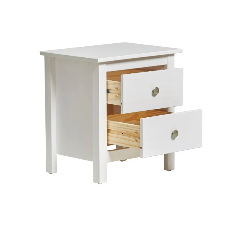 Comodino in legno massiccio con 2 cassetti colore bianco - Berna