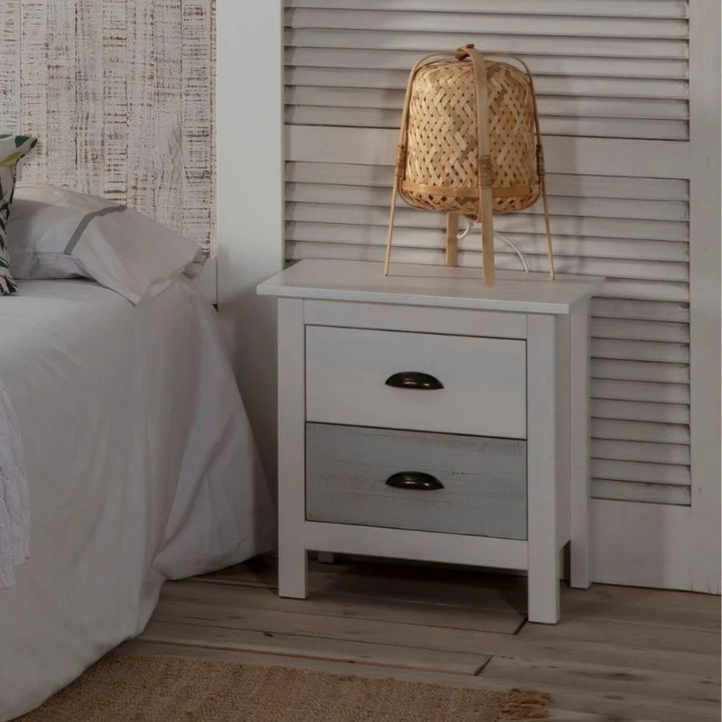 Comodino in legno massiccio colore bianco e grigio 46x35x49,5H cm - Romantica