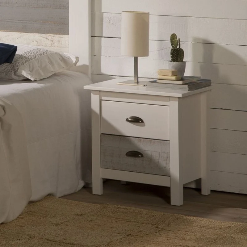 Comodino in legno massiccio colore bianco e grigio 46x35x49,5H cm - Romantica
