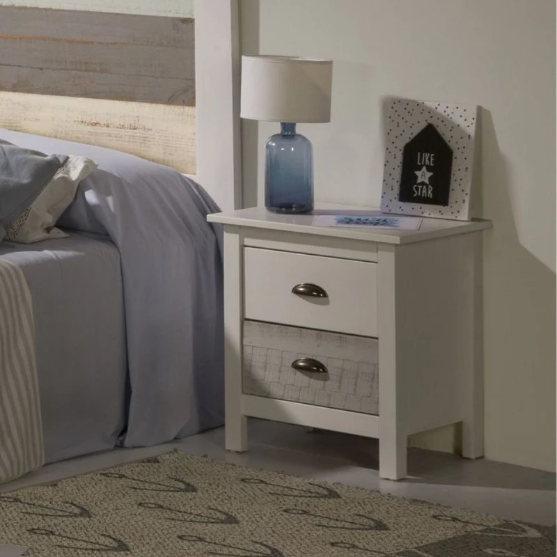 Comodino in legno massiccio colore bianco e grigio 46x35x49,5H cm - Romantica