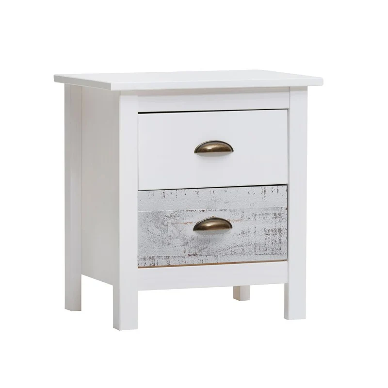 Comodino in legno massiccio colore bianco e grigio 46x35x49,5H cm - Romantica